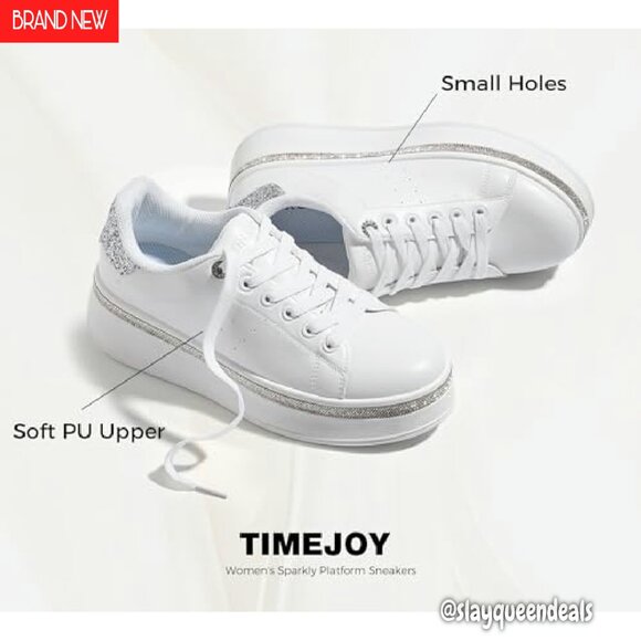 Women's Platform Sneakers with Glitter Accents, 2-Inch Thick Sole - Picture 5 of 8